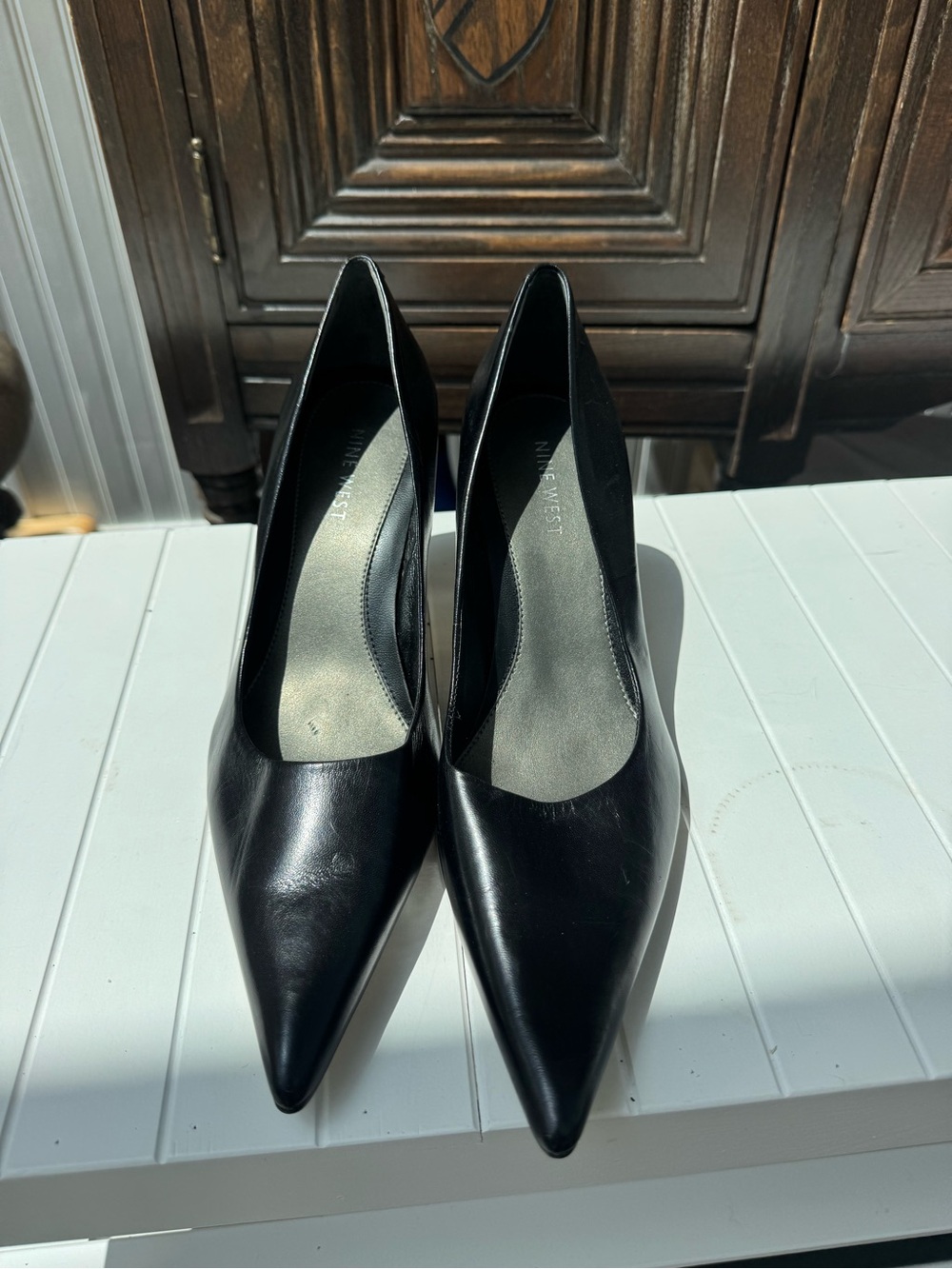 Nine West Black Pointed Leather Stiletto Pumps